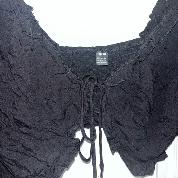 SHEIN Ruffled Self-Tie Puff Sleeve Crop Top in Black — Large - Picture 5 of 7